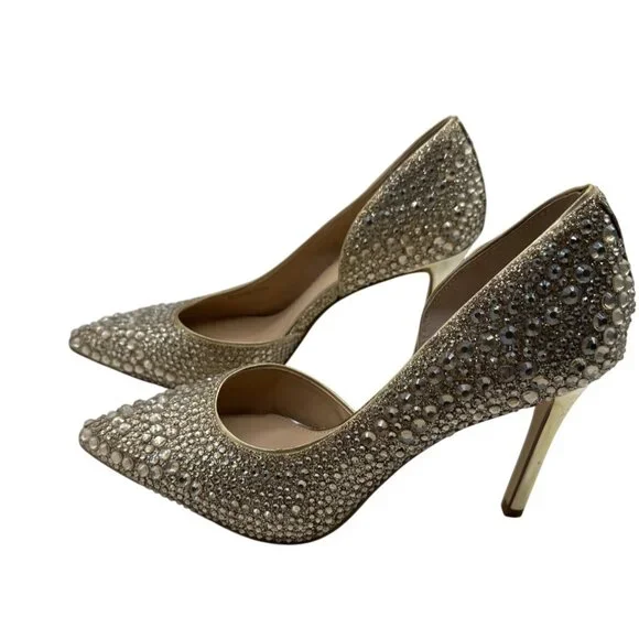 Gianni Bini Size 7 Stylist Classic Gold Rhinestone Studded Stiletto Heels - Picture 3 of 12